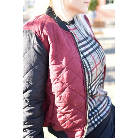 TWO TONE QUILTED BOMBER JACKET in burgundy - Picture 2 of 5